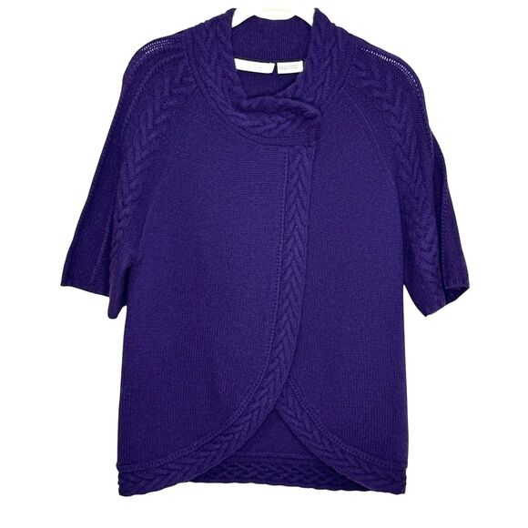 Neiman Marcus Cashmere Sweater Womens Small Purple Cable Knit Short Sleeve - Picture 1 of 7